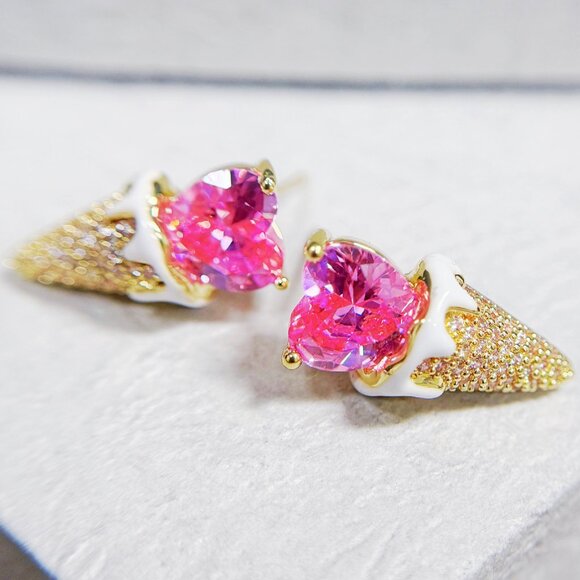 Ice Cream Crystal Earring, Fashion Stud Earring, Heart Jewelry, Birthday Gift - Picture 8 of 8